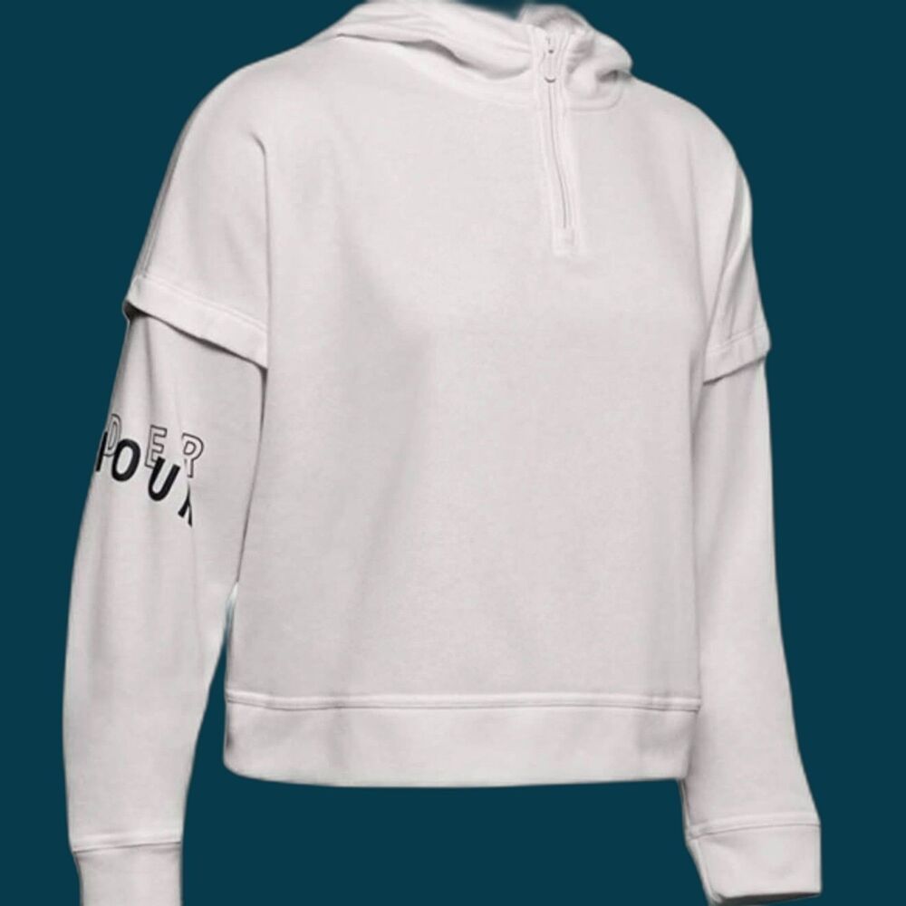 Under Armour UA Rival White Cropped Hoodie Sweatshirt Women’s M Loose Fit